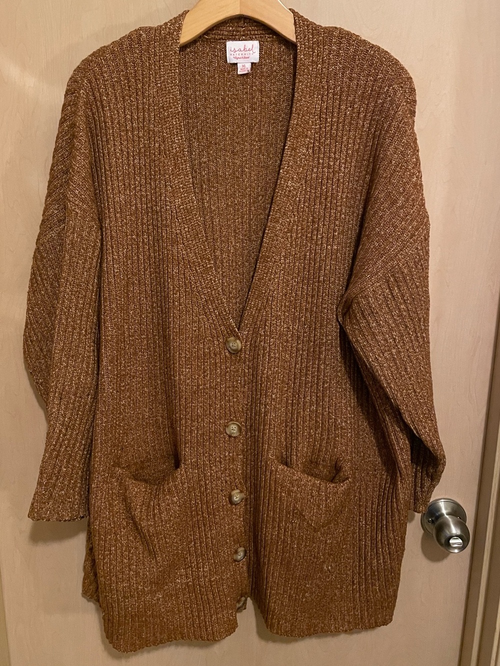 Maternity Rust Brown Ribbed Button-Front Cardigan